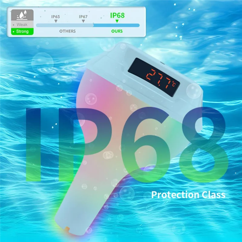 A88E-Digital Pool Thermometer Floating With Easy Read Solar Panel, LED Screen, IP68 Waterproof And RGB Light For Swimming Pools
