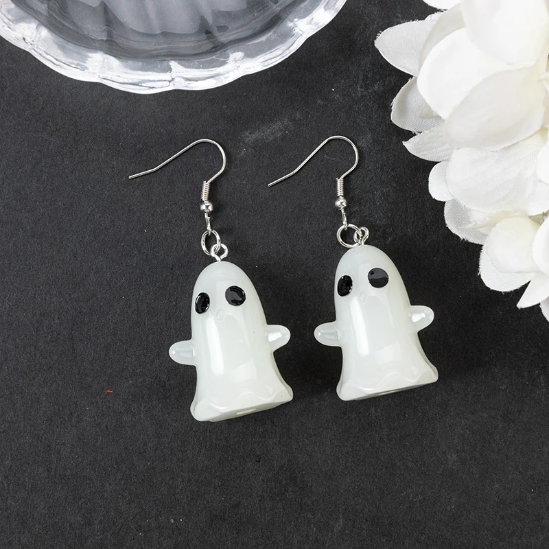 1Pair Halloween Woman Dangle Earrings Resin 3D Ghost Glow In Dark For Girl Birthday Gift