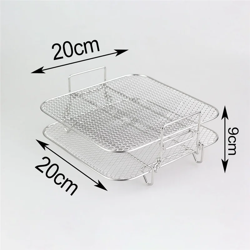 

2-Layers Air Fryer Rack Stackable Grid Grilling Rack Stainless Steel for 4.2-5.8QT Air Fryer Kitchen Oven Steamer Cooker E
