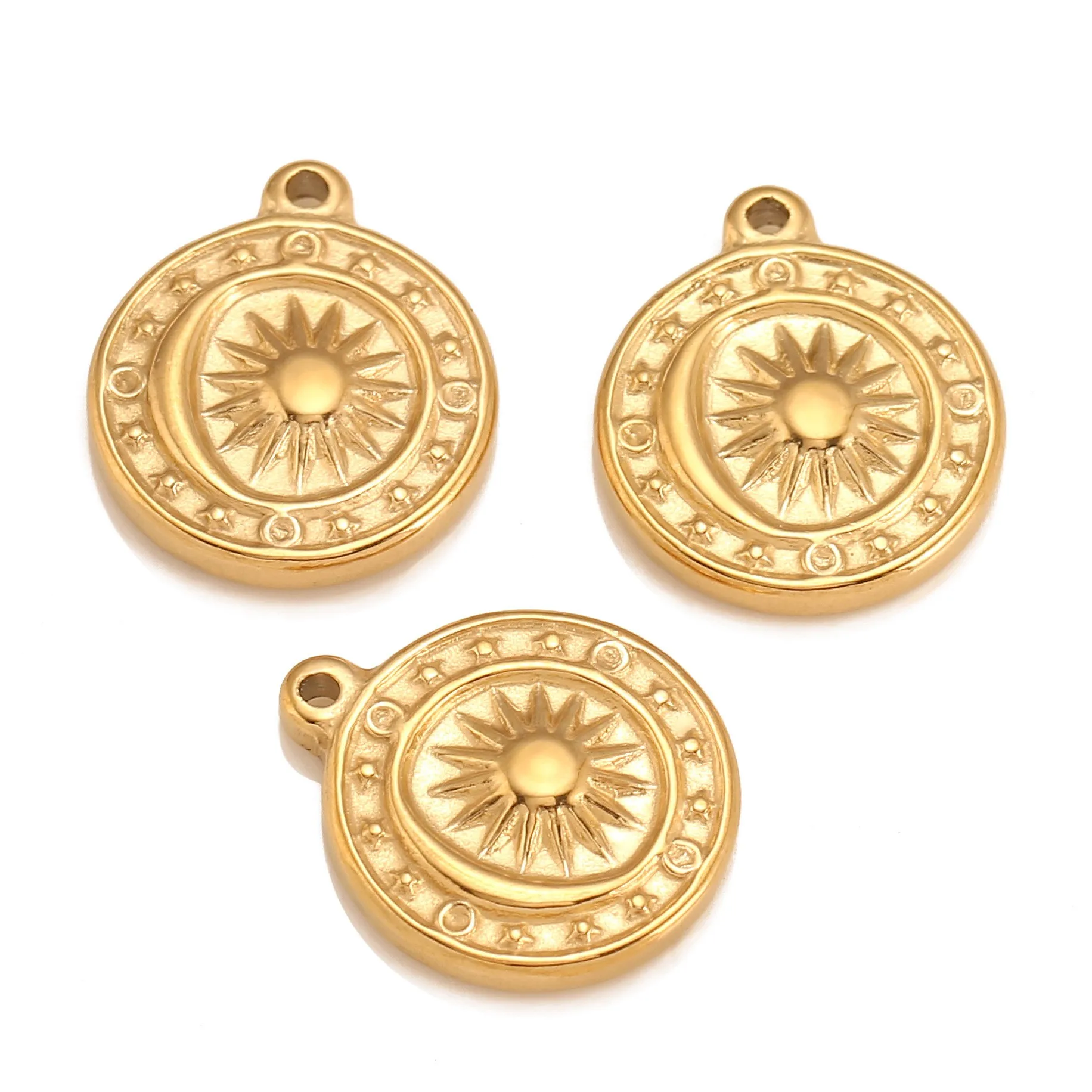 DOOYIO 3pcs/Lot Round Sun Moon and Star Stainless Steel Pendant DIY Necklace Bracelet Jewelry Handmade Charms Accessories