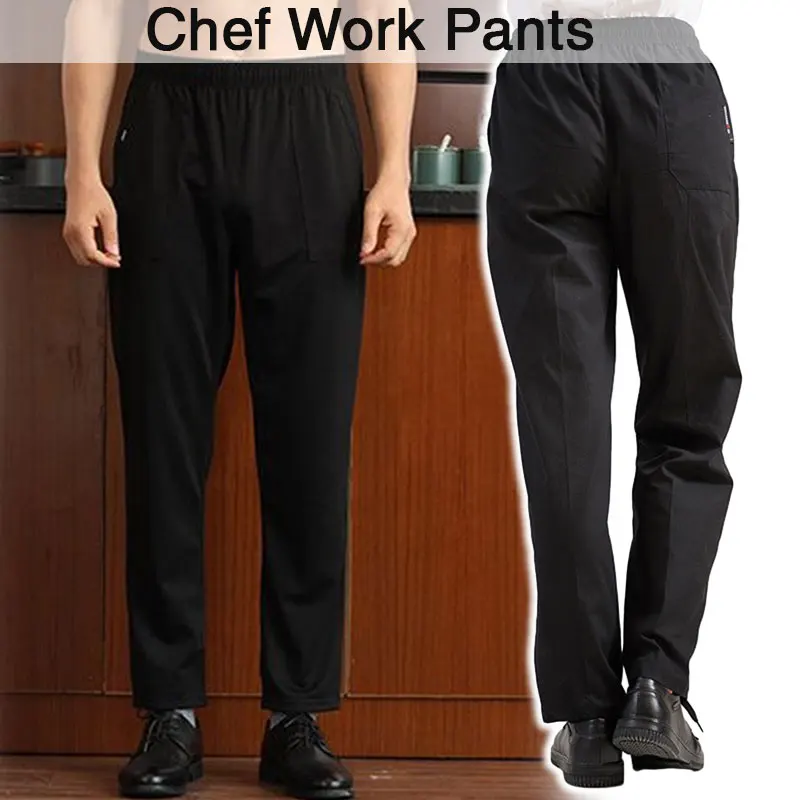 Spodnie kucharskie męskie z elastyczną talią, rozmiary S-5XL, czarne, uniform restauracyjny, spodnie robocze, odzież hotelowa, kostium kelnera/kucharza, całoroczne.