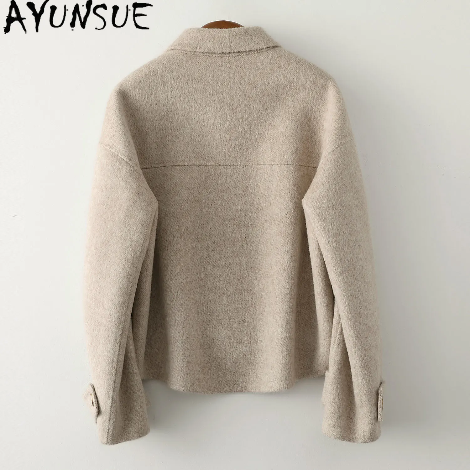 AYUNSUE 80% Wool 10% Rabbit Fur 10% Mulberry Silk Jackets for Women 2023 Fall Winter Wool Coats Streetwear Abrigos Para Mujer