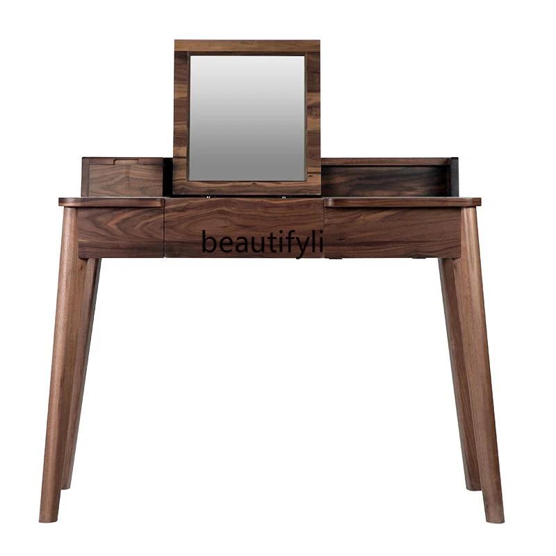 

Customized Nordic Solid Wood Black Walnut Wood Dressing Table Japanese Entry Lux Folding Flip Dresser Oak Multi-Functional Desk