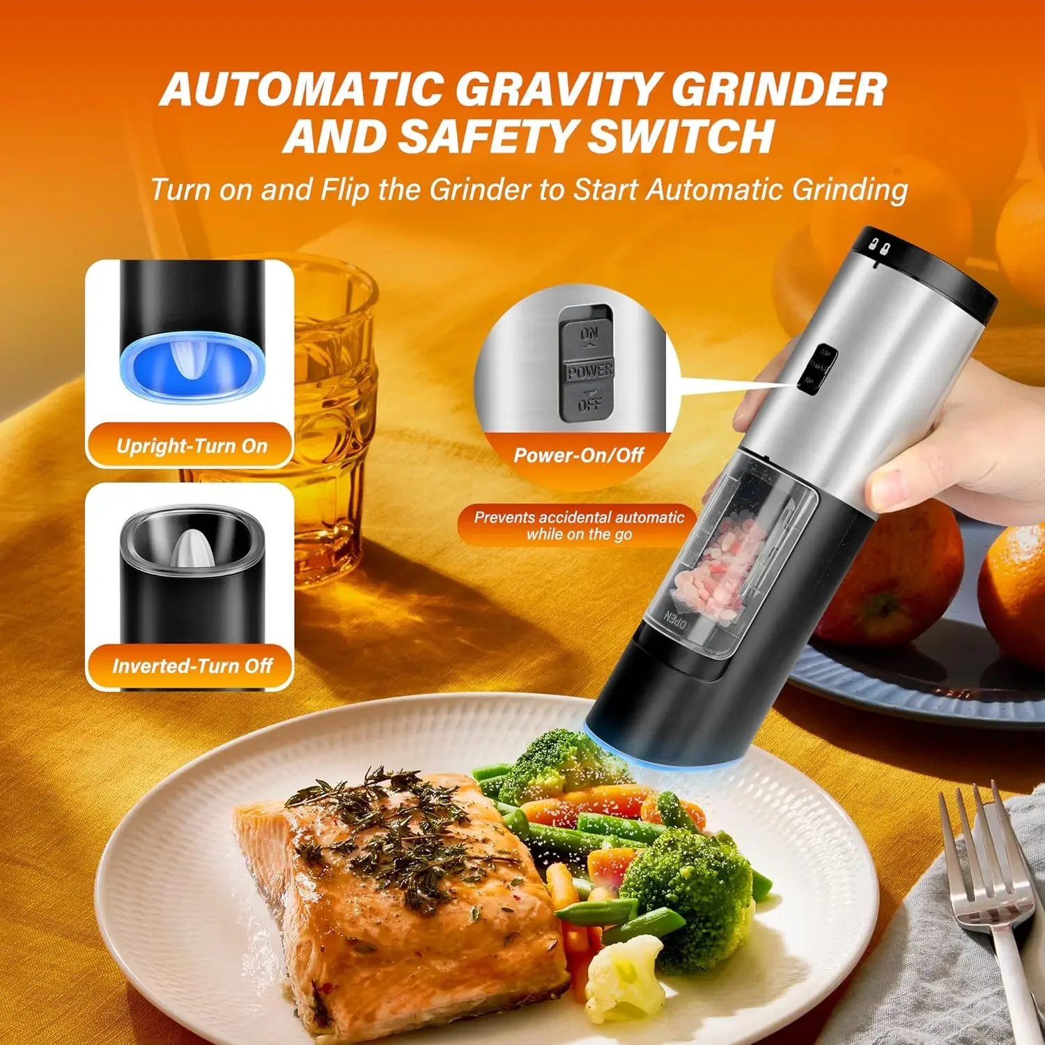 

1/2pcs Electric Salt and Pepper Grinder Set Adjustable Coarseness Kitchen Automatic Spice Mill with LED Light Battery Powered