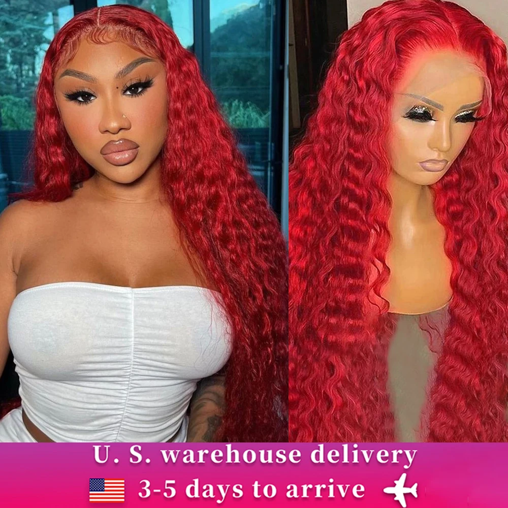 

Red Curly Deep Wave Lace Frontal Human Hair Wigs 13x4 13x5 13x6 Curly Wave Lace Frontal Wigs Hair For Black Women 210% Density