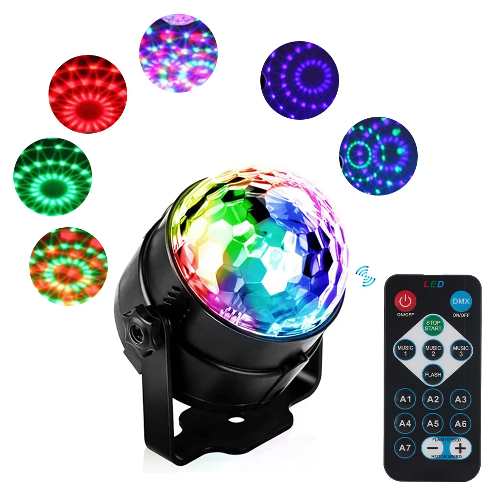 RGB Laser Projector Lamp Colorful LED Stage Light 85-265V Sound Activated Rotating EU Plug DJ Party Light for Home KTV Bar Xmas