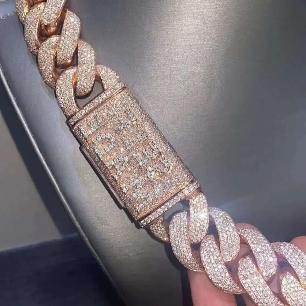 

Iced Out 20 мм Vvs Муассанит с бриллиантами толстая кубинская цепочка из стерлингового серебра 925 пробы 24 дюйма кубинское ожерелье для мужчин подарки