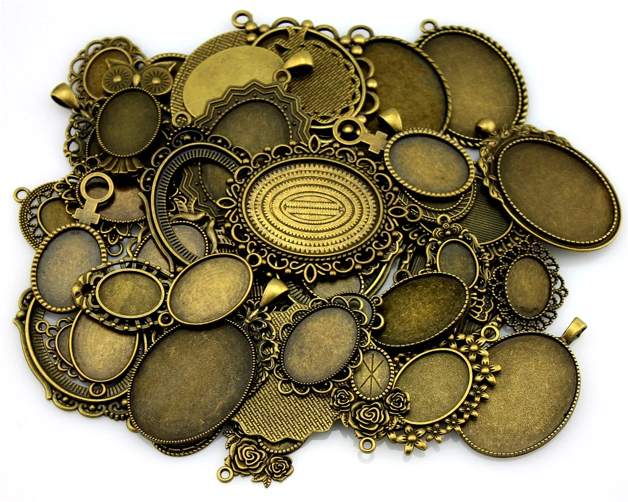40gram Mix Designs Antique Bronze Color & Antique Silver Color Pendant Blank Cameo Cabochon Base Setting Jewelry Accessories