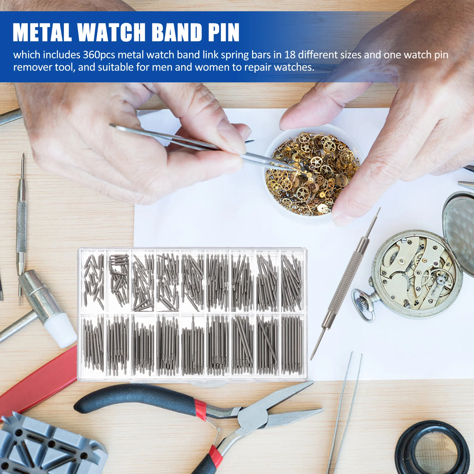 Watch Repair Strap Remover Tools Stainless Steel Spring Bar Metal Band Pin Boxed