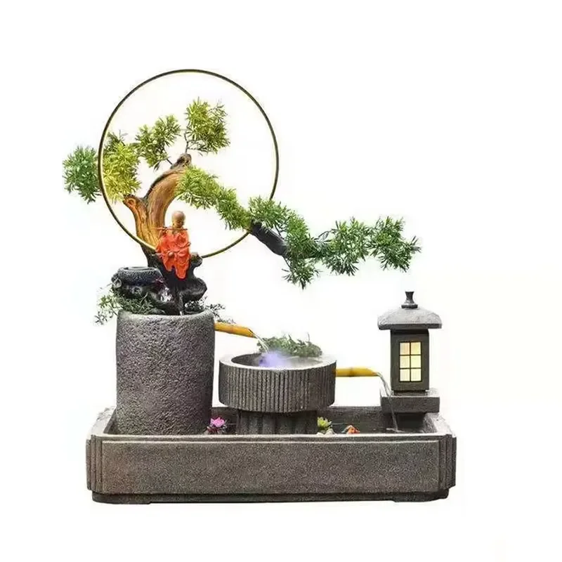Mini Desktop Waterfall Fountain with LED Lights Feng Shui Home Decor Relaxing Water Feature for Office Desk Gift Idea Small