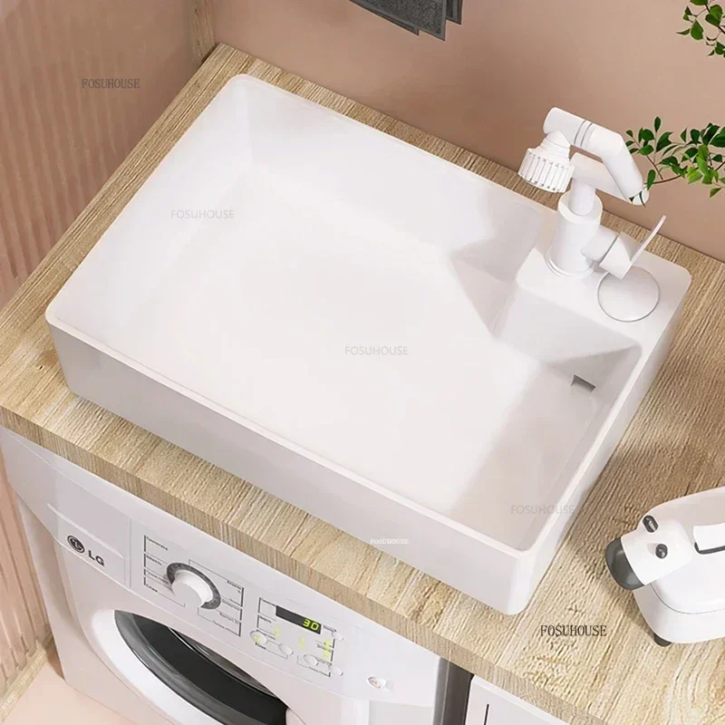 Designer-Waschbecken mit versteckter Abflusskontrolle, modernes Keramik-Badezimmerwaschbecken, Waschmaschine, Arbeitsplatte, Waschbecken, Heimbalkon, Einzelwaschbecken