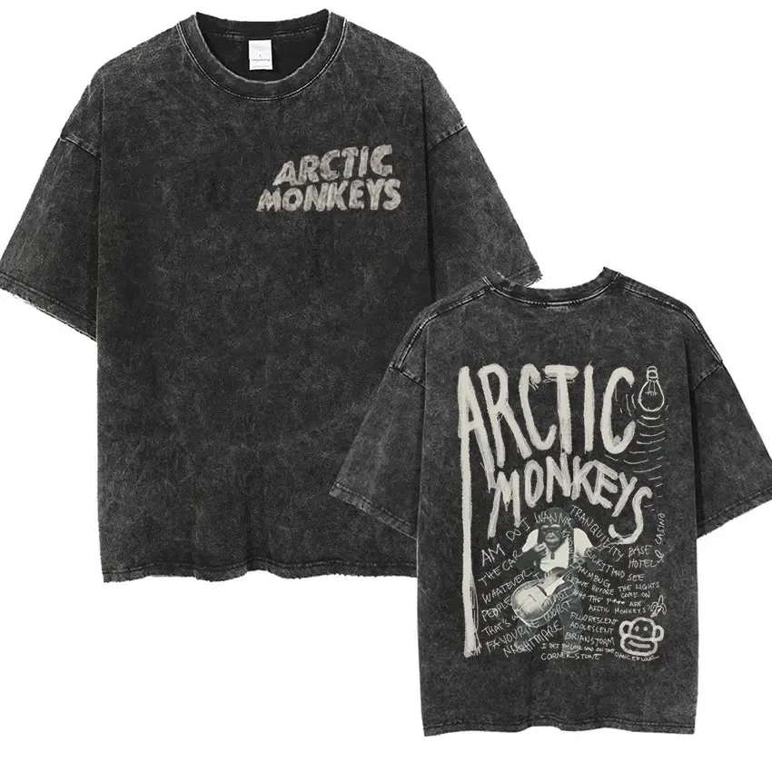 Retro Rock Arctic Monkeys Music Album Graphic TShrit Couple Vintage Washed Oversized Short Sleeve T Shirt Y2k Hip Hop Streetwear