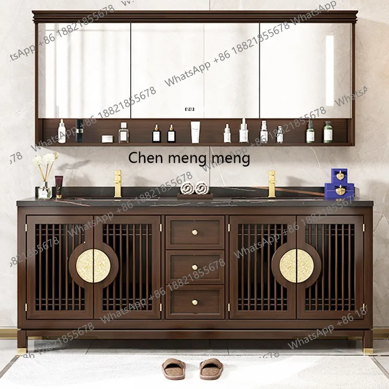 

New Chinese-style combination oak floor-to-ceiling double basin washbasin, bathroom, washing table, smart bathroom cabinet