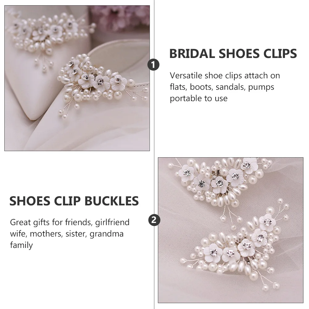 

2pcs Removable Shoe Clips Pearl Decorative Bridal Shoes Buckles Wedding Charms Shell Bride High Heel Sandals Fashion