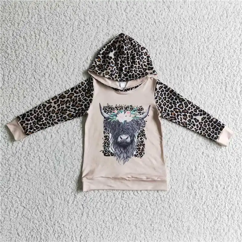 Girls' Alpine Gloria Brown Leopard Print Hoodie Long Sleeve Top