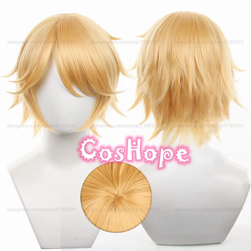 Postman Victor Grantz Cosplay Wig 30cm Short Hair Yellow Blonde Wig Cosplay Anime Cosplay Wig Heat Resistant Synthetic Wigs