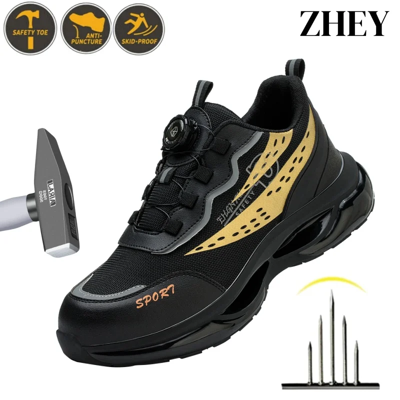 

Rotary Buckle Work Sneakers Protective Shoes Safety Industrial Puncture-Proof Anti-smash Steel Toe Shoes for Men Fashion