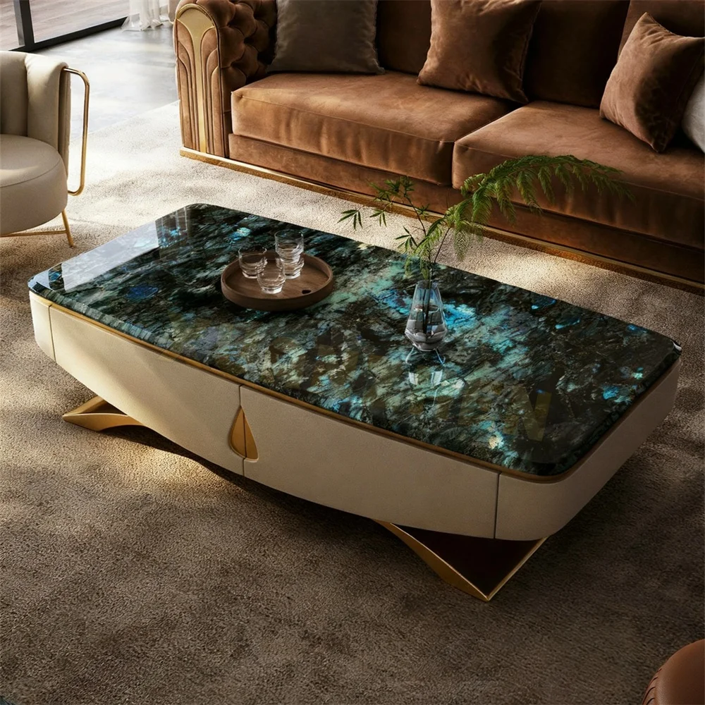 

❁ Современный журнальный столик Xuanzhen нового дизайна: роскошный центральный стол из нержавеющей стали с деревянной и мраморной столешницей для гостиной