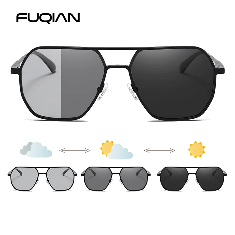 

Luxury Metal Photochromic Sunglasses Men Women Fashion Polarized Sun Glasses Stylish Chameleon Anti-glare Driving Shades UV400