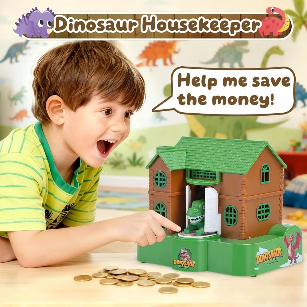 Dinosaurs Piggy Bank for Kids Automatic Stealing Coin Bank for Toddler Money Saving Funny Christmas Gift for Boys Girls - view 6