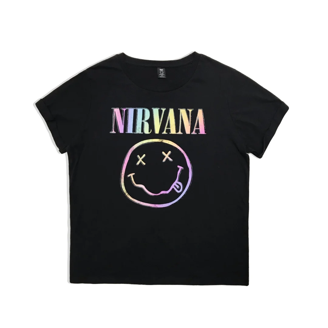 

Nirvana smiley face rock metal graphic T-shirt Autumn Fashion Sports Pure cotton Men's T-Shirt Children's Clothing Tee Y2k Woman