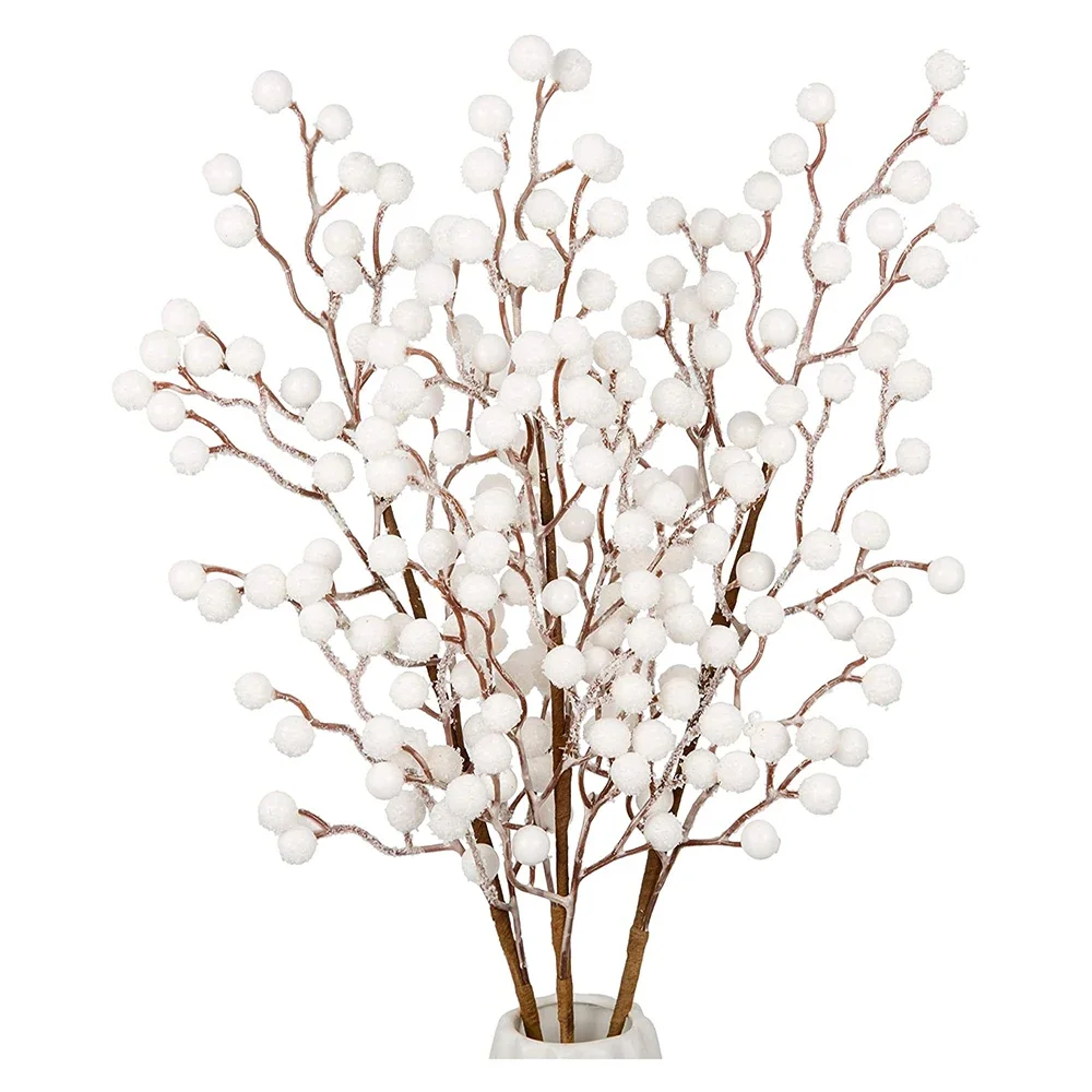 

1Pcs Artificial White Berries Stems Christmas Berry Branches For Flowers Arrangements&Home DIY Crafts Fake Snow Tree Decorations