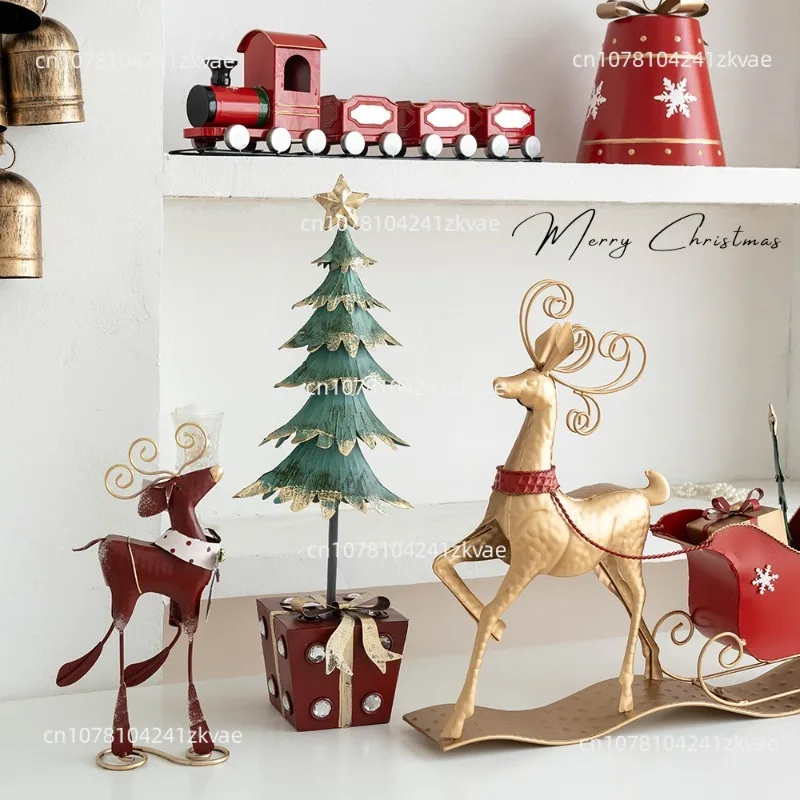 Christmas Scene Decoration Decoration Wrought Iron Deer Pull CarChristmas Tree Bell Shopping Mall Festive Decoration