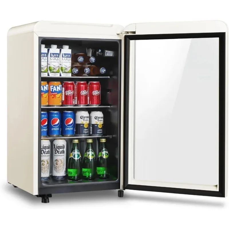 

Retro Beverage Refrigerator Cooler 3.2 Cu.ft Mini Fridge with Glass Door for Soda Beer Wine Beverage Cooler Perfect for Home Ba