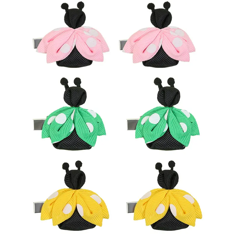 Cute Ladybug Hair Clips For Baby Girls Ribbon Hairpin Children Barrettes Headwear Kids Headdress Hair Accessories