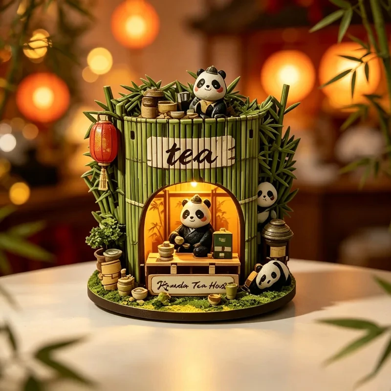 DIY Panda Cottage 3D Micro Scene Assembly Model wooden micro landscape scene 3d three dimensional puzzle assembly model toy
