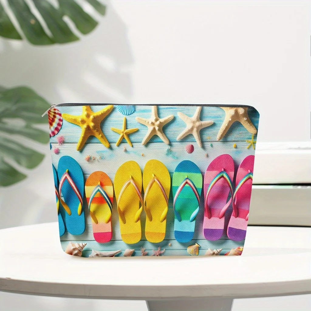 1 Colorful Slipper-Shaped Makeup Bag with Beach Shell Design - Multifunctional Zipper Pouch for Women, Perfect Travel Zipper Storage Bag, Fun Birthday Gift