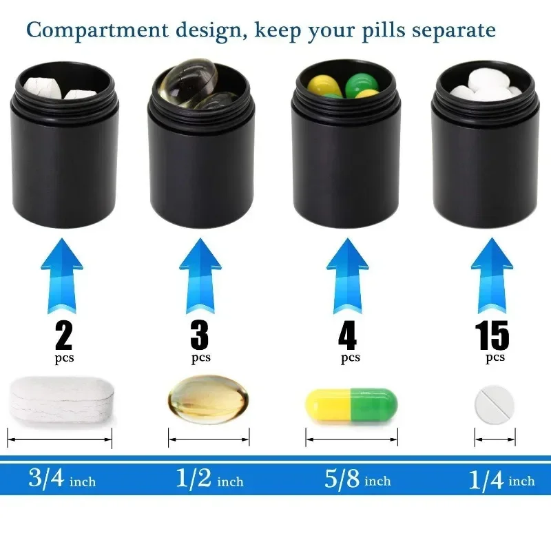 1PC Portable Aluminum Survival Waterproof Pill Box Container Medicine Storage Case First-Aid Bottle With Key Ring Travel Kits