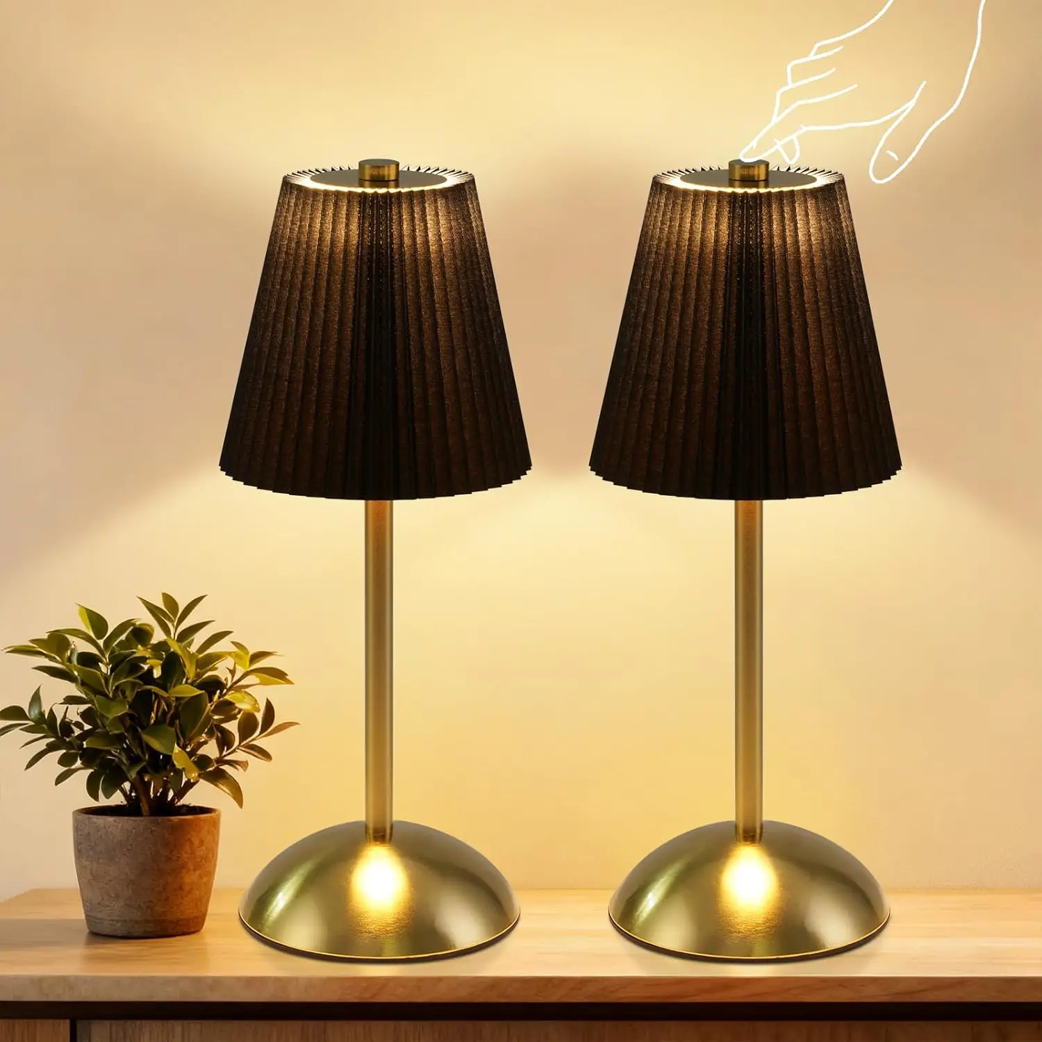 Tischlampe Kabellos Nachttischlampe 2er Set - Akku Tischleuchte 3 Farbtemperature Touch Dimmbar Tischlampen Schwarz USB Batterie Aufladbar Tischleuchten für Esszimmer Schlafzimmer Esstisch