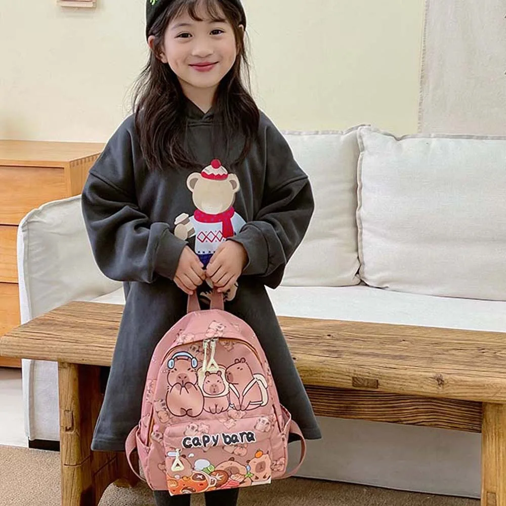 

Thickened Capybara Backpack Nylon Wide Straps Cartoon Animal Daypack Lightweight Foldable Large Capacity School Bag Gifts