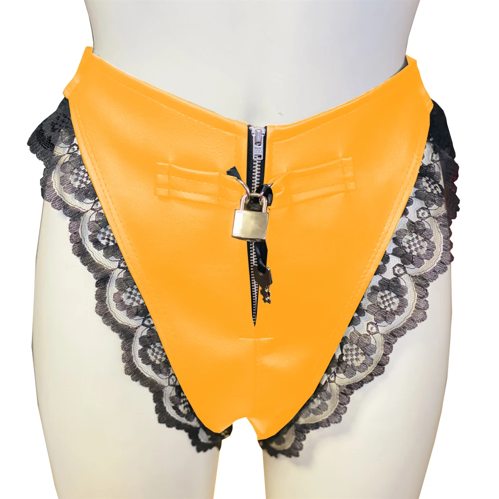 سراويل داخلية قابلة للقفل سيسي للجنسين بسحاب كلسون أسود من الدانتيل مُزين بقطع القماش من جلد البولي يوريثان ملابس تحتية للرقص مقاس كبير