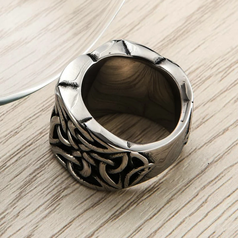 Cool Heavy Metals Celtic Knot Ring Vintage Stainless Steel Men\'s Viking Nordic Ring Unique Men Biker Jewelry Wedding Party Gifts