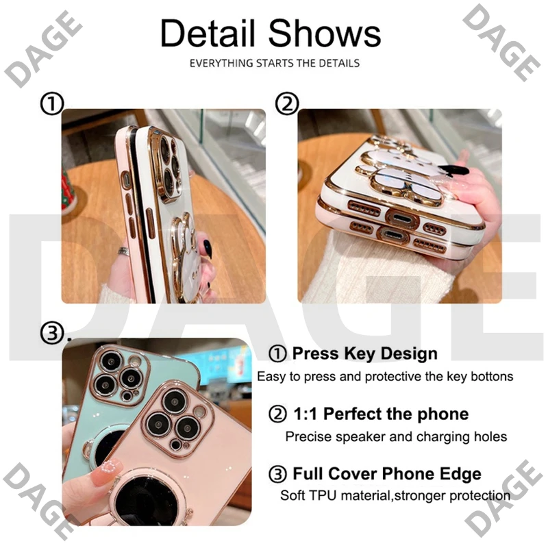 Luxury Plating Cartoon Rabbit makeup Mirror Holder Casing for IPhone 5 5S 6 6S 7 8 Plus 6P 7P 8P XR X Xs Max SE 2020 Stand Cover