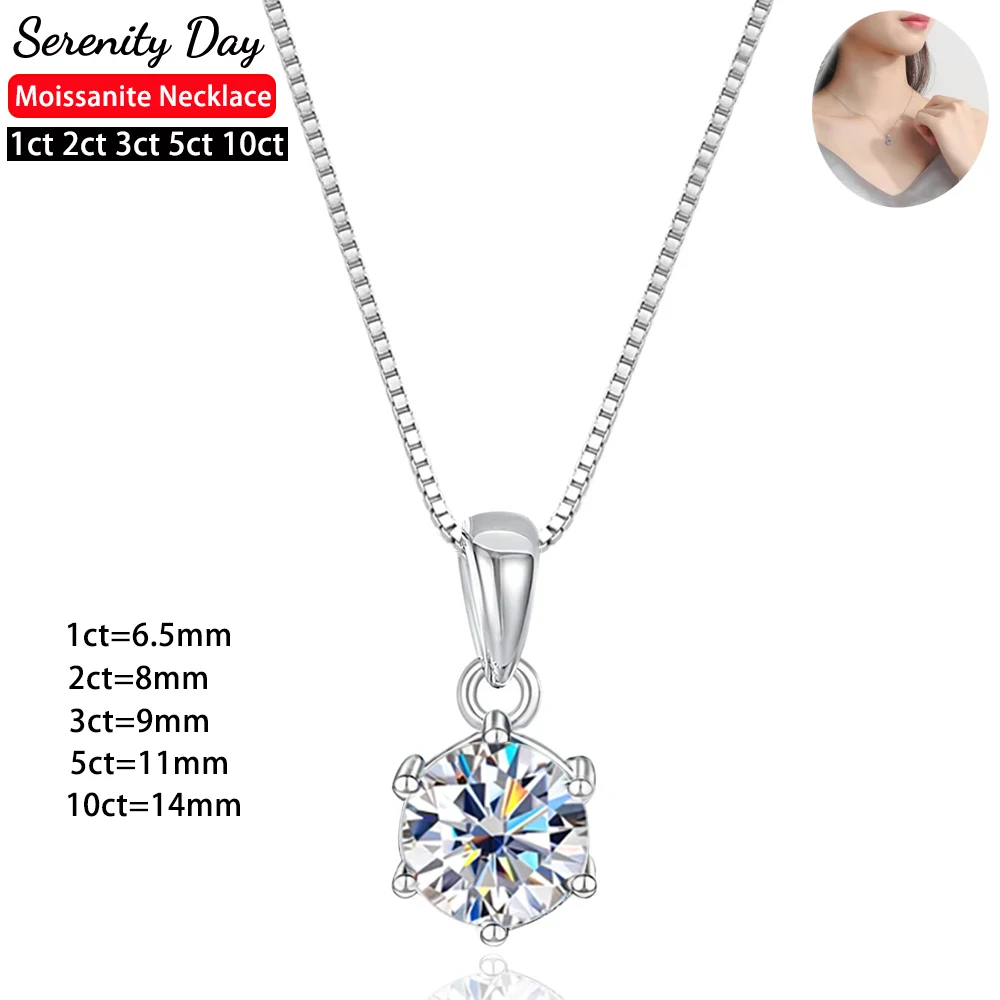 Serenity 10ct D Color Big Moissanite Pendant Necklace Women Wedding Bridal S925 Sterling Silver Sparkling Lab Diamond Neck Chain