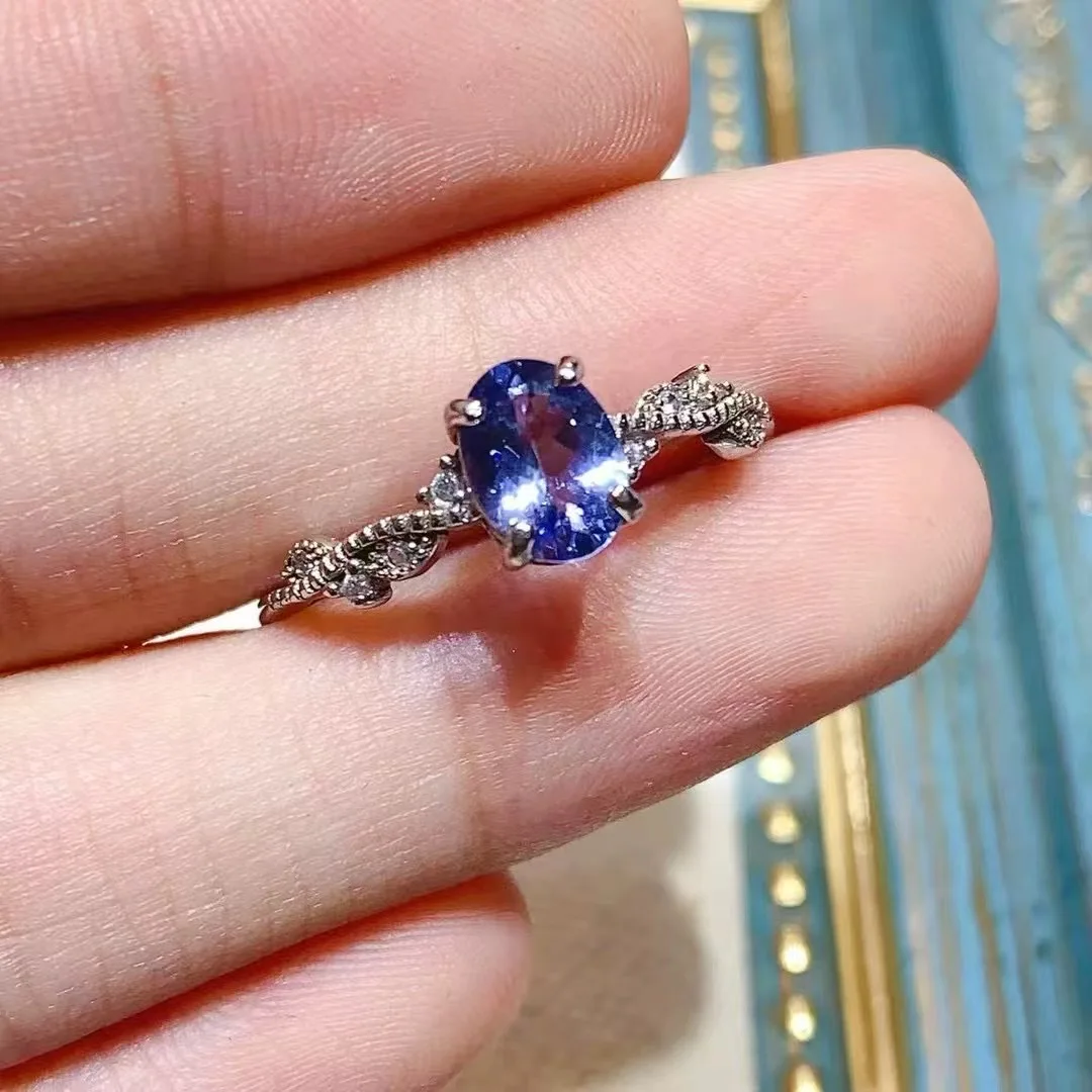 KJJEAXCMY High End Women's Ring Natural Tanzanite S925 Silver with Electroplating Boasting High Clarity Full  Brilliance