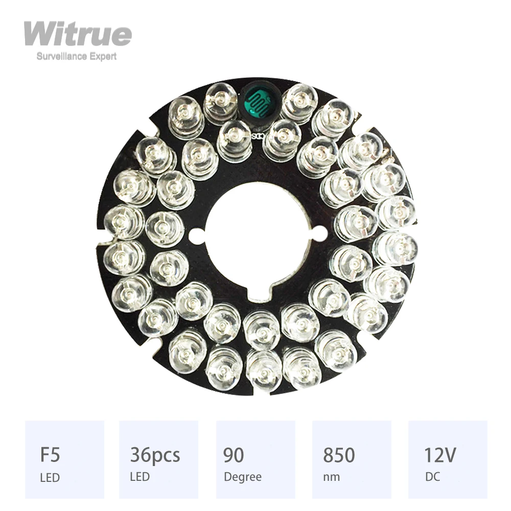 Witrue IR LED Board 36 Grain 850nm 90 Degree Diameter 53MM CCTV Accessoriesfor Surveillance Security CCTV Cameras