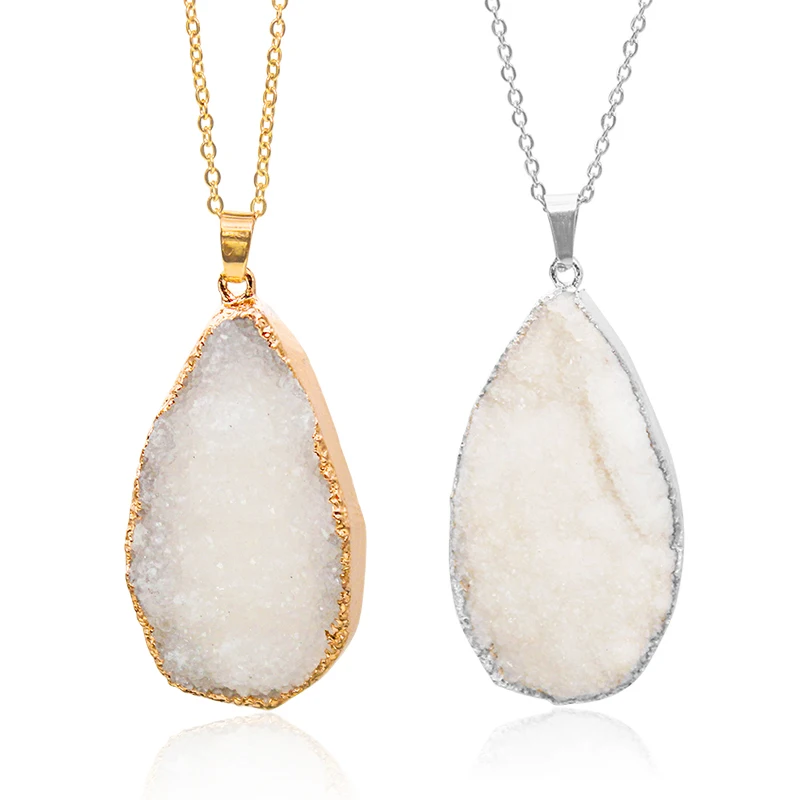 Water Drop Quartz Stone Pendant For Women Raw Crystal Cluster Necklace Reiki Healing Jewelry