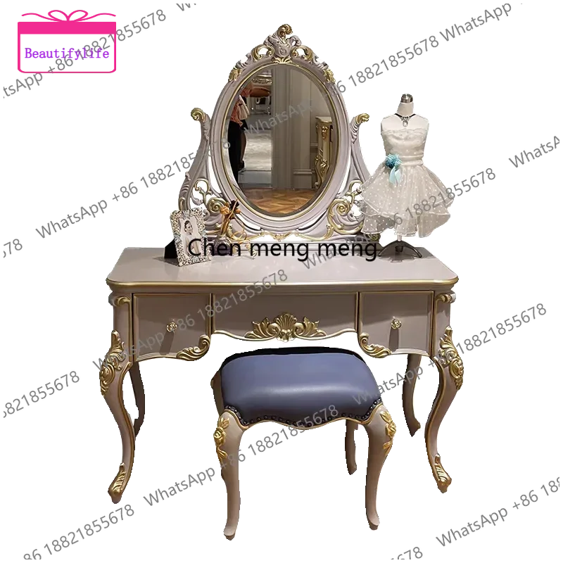 

YL French solid wood dresser retro makeup table bedroom desk storage cabinet integrated European small apartment carved furnit