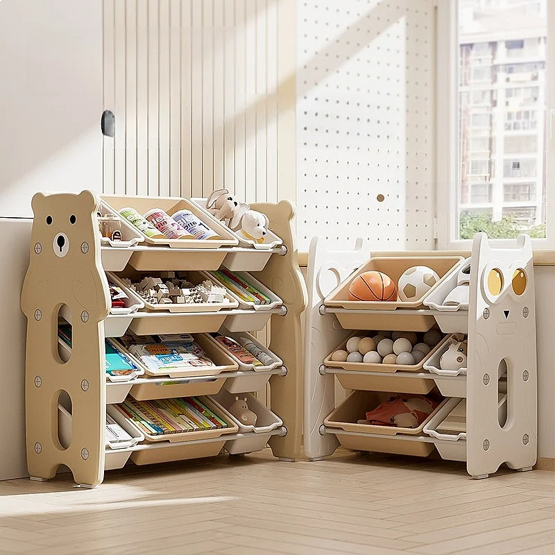 Floor-standing Kids Toy Organizer Multi-tier Storage Cabinet with Labels for Baby Toys Books