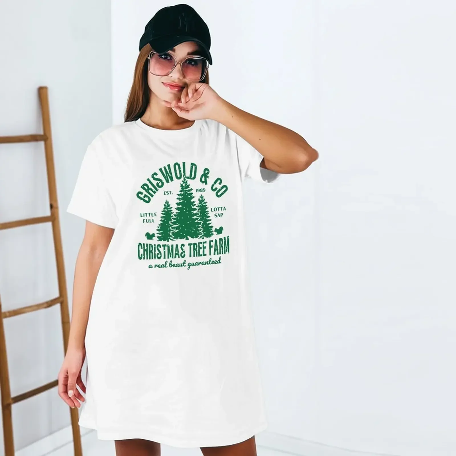 

2025 Summer Tops For Woman Short Sleeve Oversized Fashionable Casual Christmas Tree Print T-Shirts Y2k Clothes
