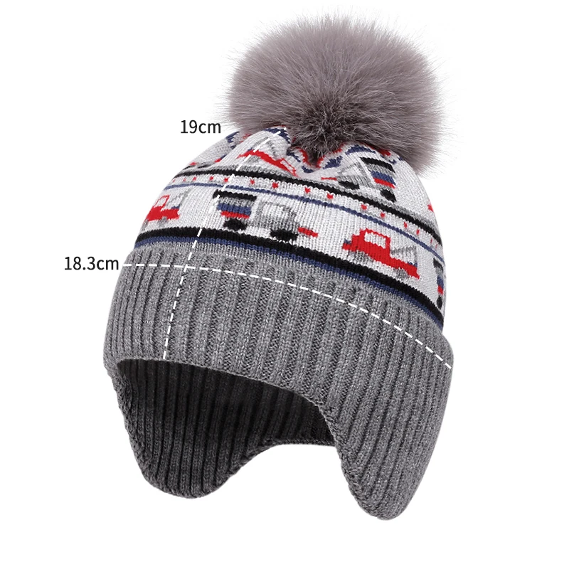 الشتاء الاطفال محبوك قبعة الكرتون سيارة مطبوعة قبعة للبنين بنات قبعات حماية الأذن بالإضافة إلى الملحقات المخملية في الهواء الطلق دفئا