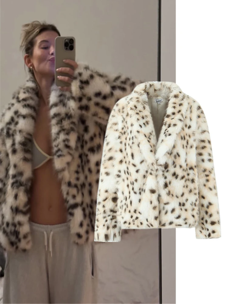 Retro Luxus Sexy Leopard Print Pelzmantel Umweltfreundliche ort Oberbekleidung Wärme frauen Lange Sve Kragen Jaet Oberbekleidung