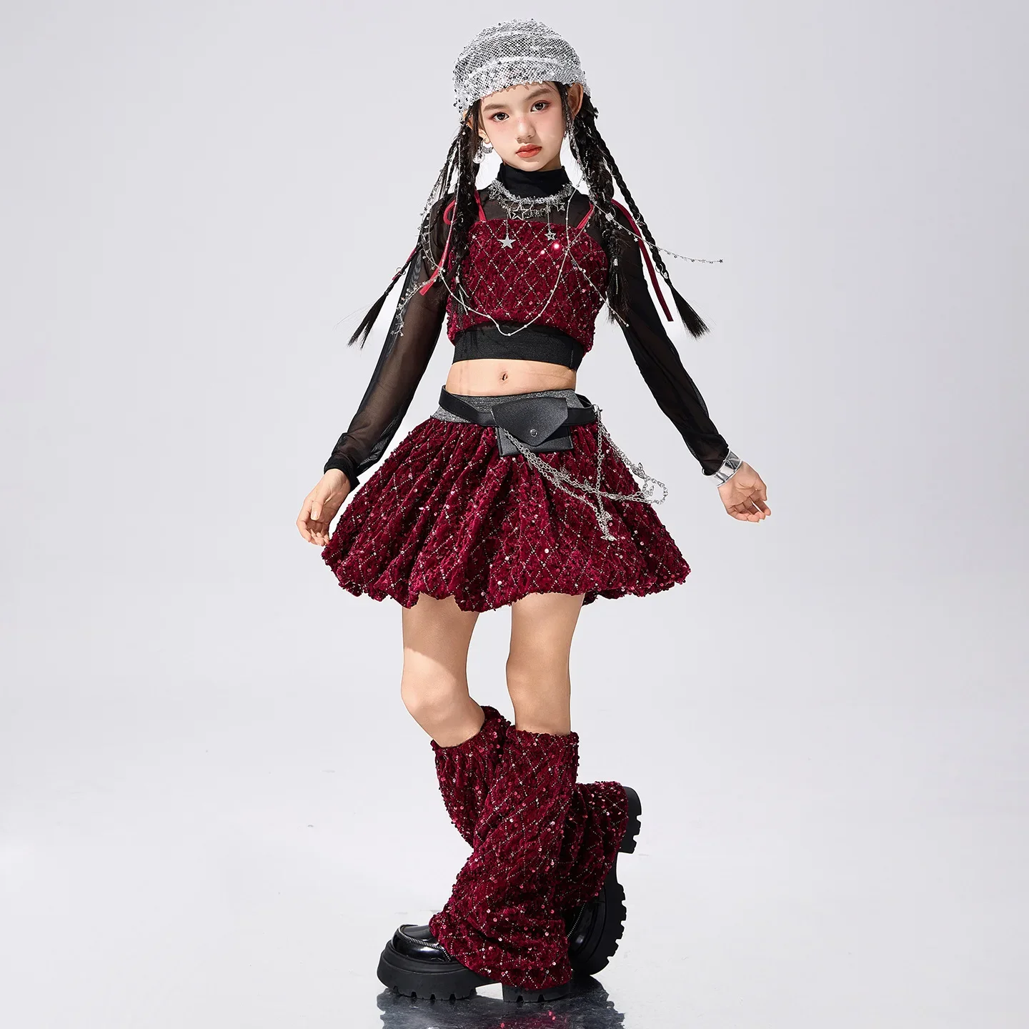 Fashionable Hip-hop Street Dance Performance Costumes, Youth Girls' Jazz Dance Costumes, Girls' Autumn and Winter Runway Sets