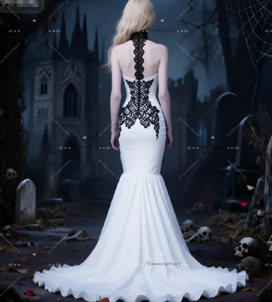 Vampire White And Black Wedding Dress Gothic Mermaid Witchy Country Bridal Dress 2026 Vintage Halloween Costume Bride Dress Chic