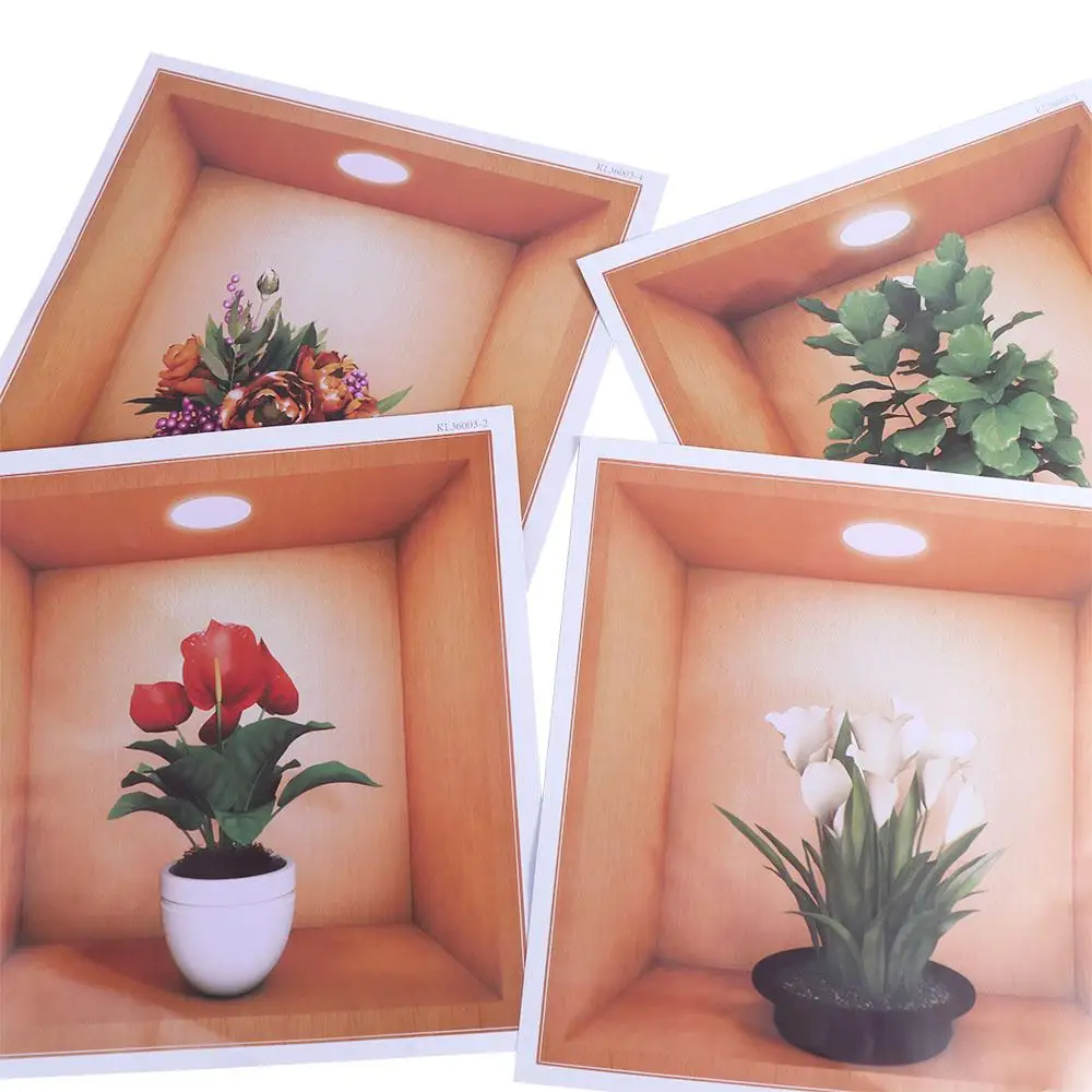 4 pezzi adesivi murali in vaso di piante in PVC pianta verde creativa simula sfondi 3D piante autoadesive impermeabili decalcomanie di fiori