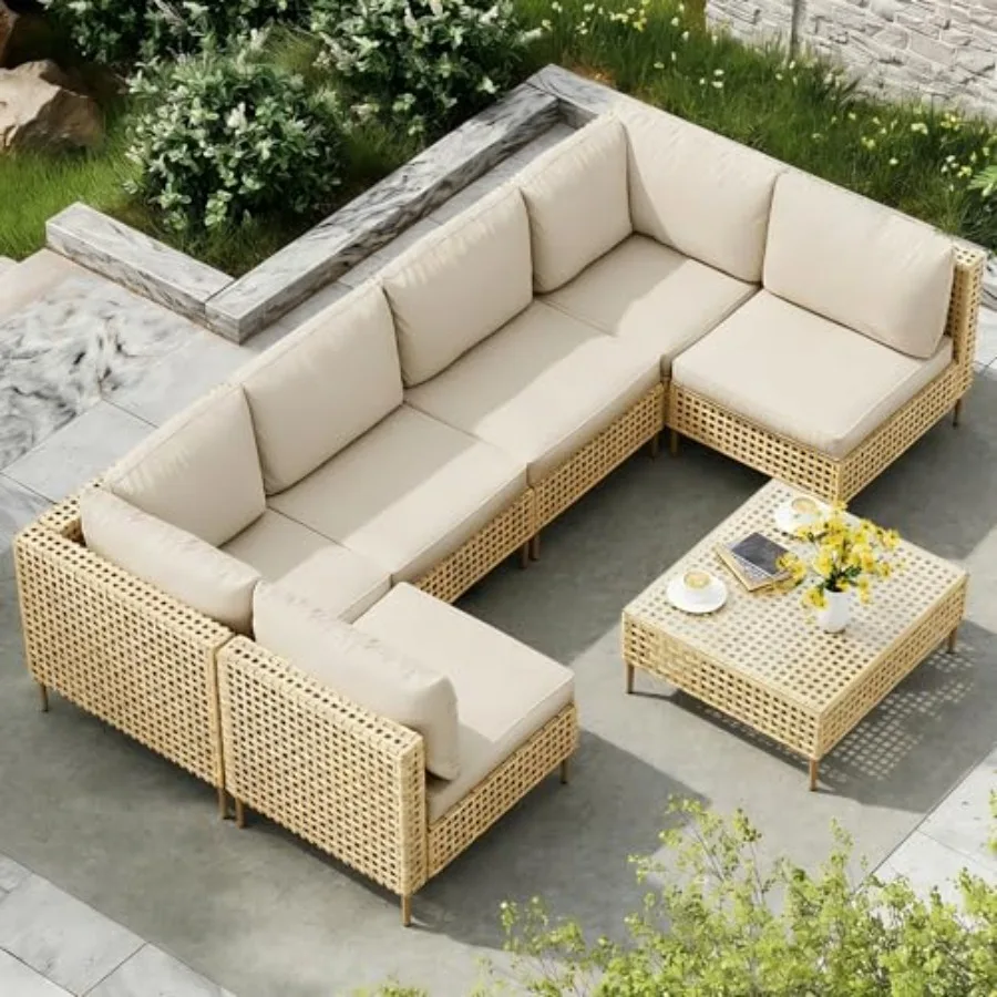 

Модульный комплект садовой мебели из ротанга из 7 предметов, ручной работы, водостойкий